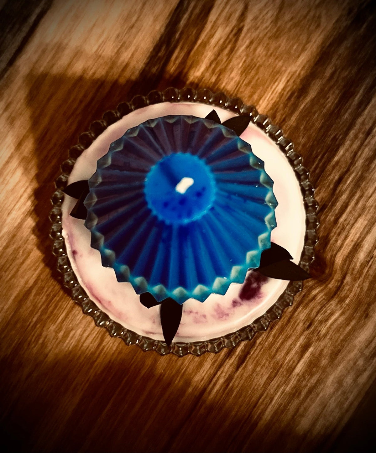 Dekorierte Kerze blau handmade