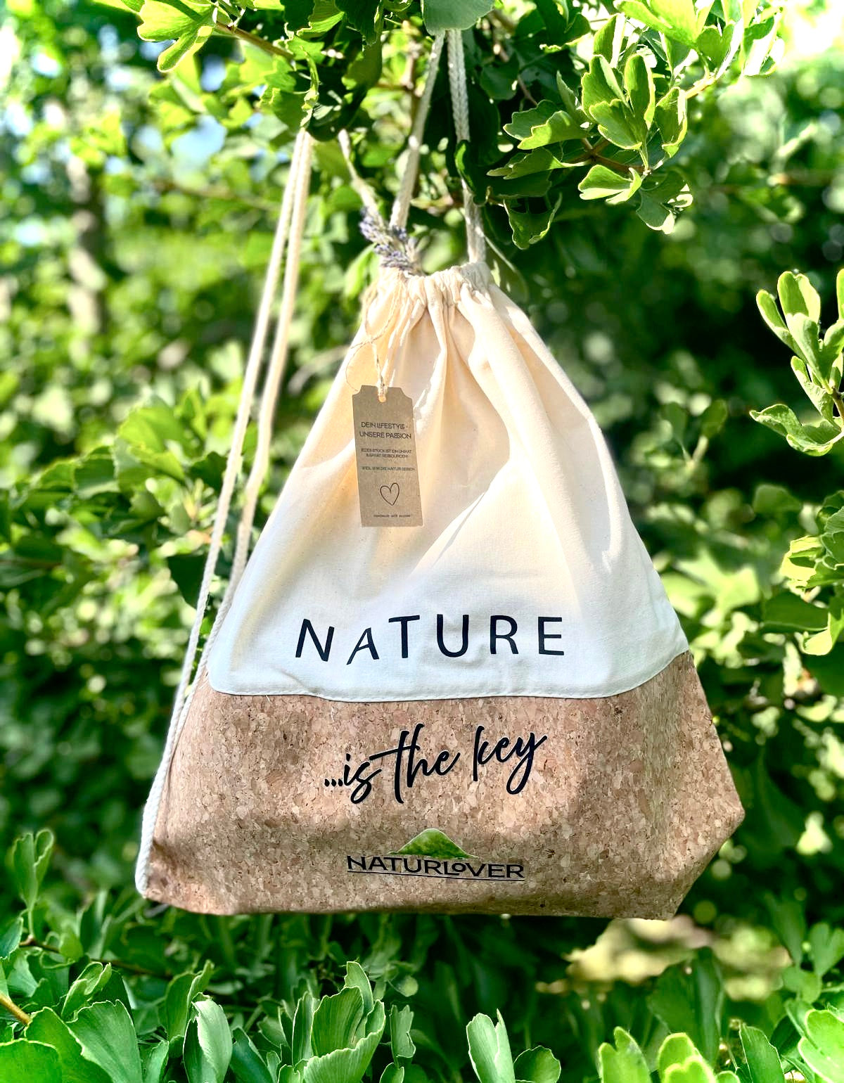 NaturLoVer Rucksack "Nature is the key" aus Baumwolle & Kork