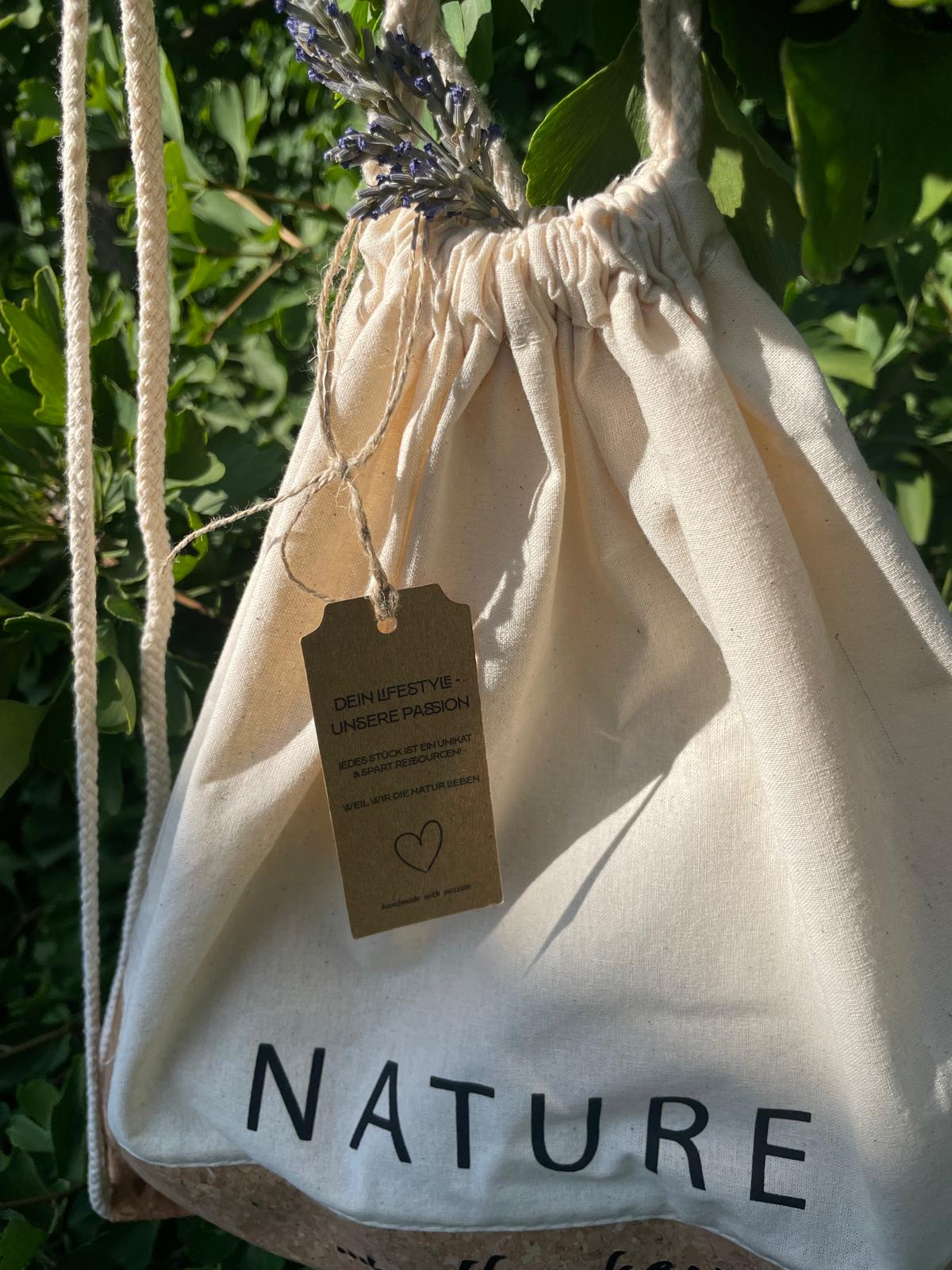 NaturLoVer Rucksack "Nature is the key" aus Baumwolle & Kork