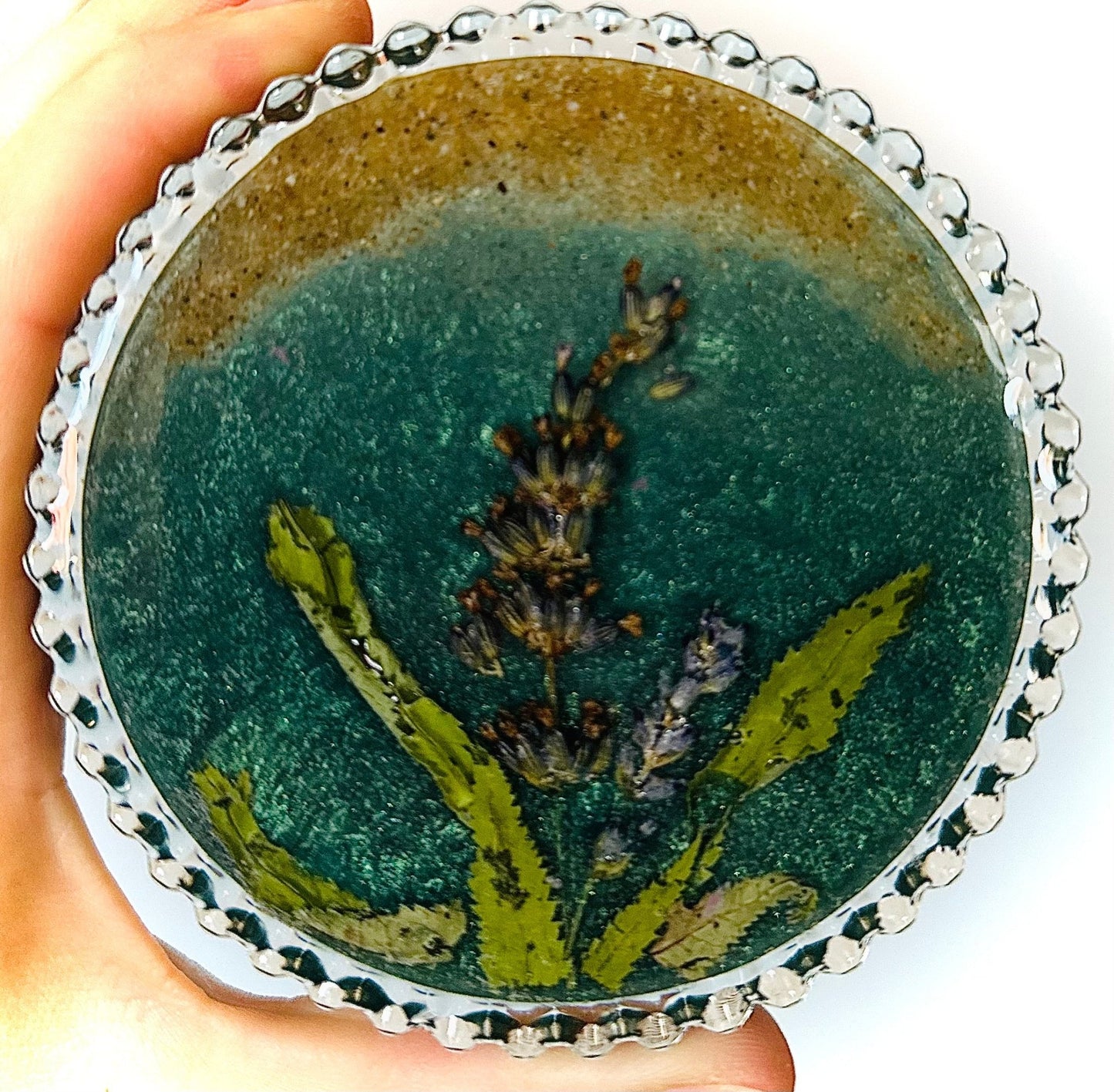Glasschale Epoxid Lavendel Sand
