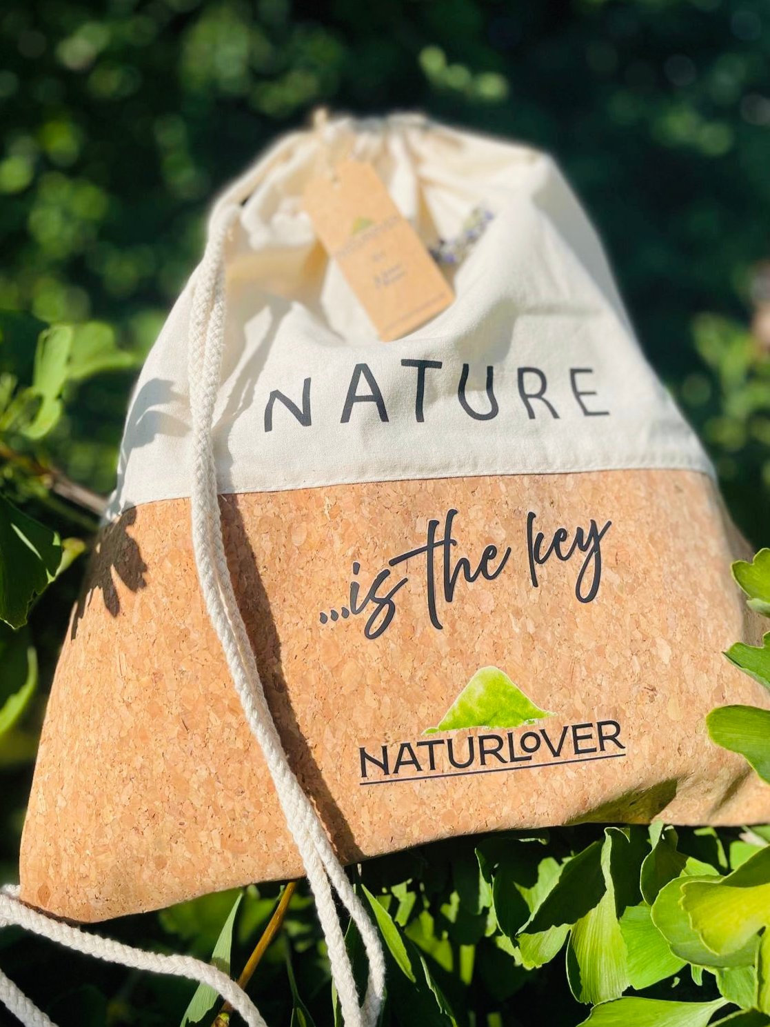 NaturLoVer Rucksack "Nature is the key" aus Baumwolle & Kork