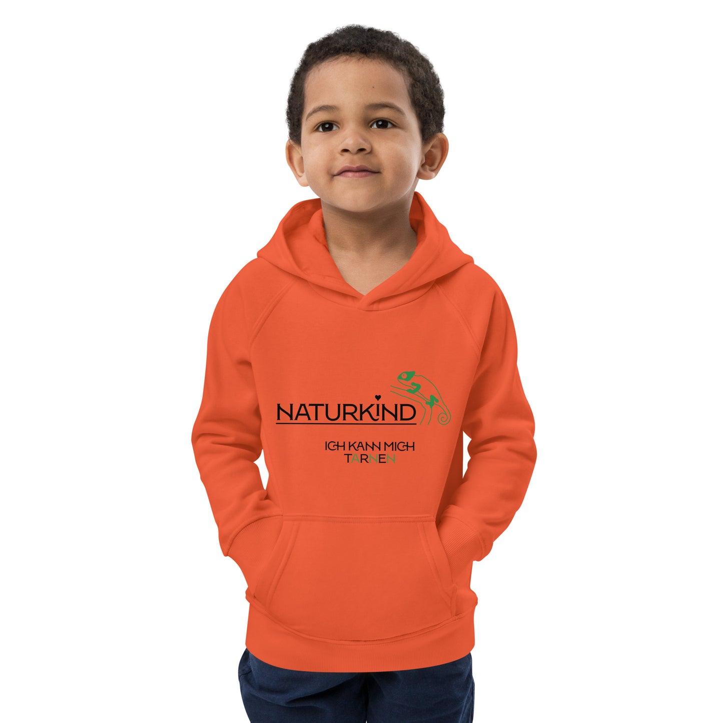 Sweat à capuche écologique NATURKIND pour enfants, motif caméléon, orange fantaisie
