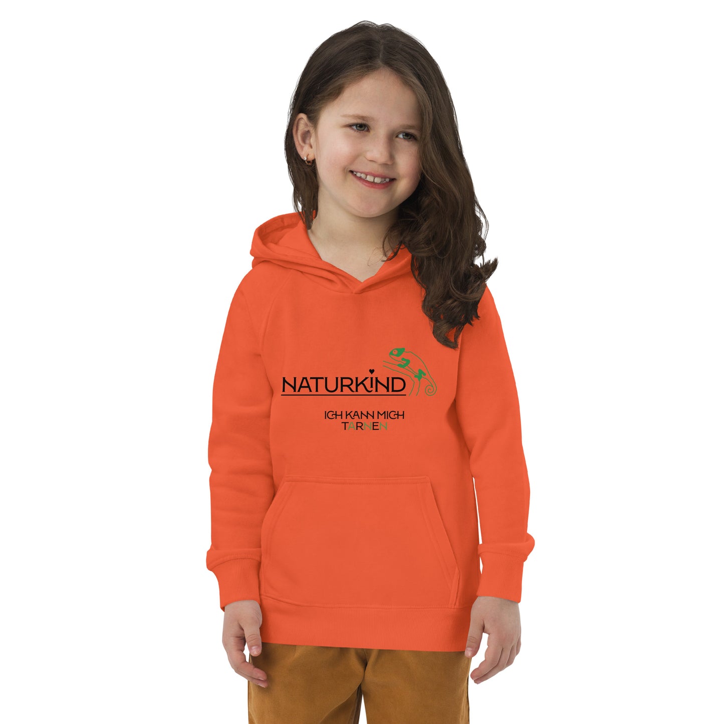 Sweat à capuche écologique NATURKIND pour enfants, motif caméléon, orange fantaisie