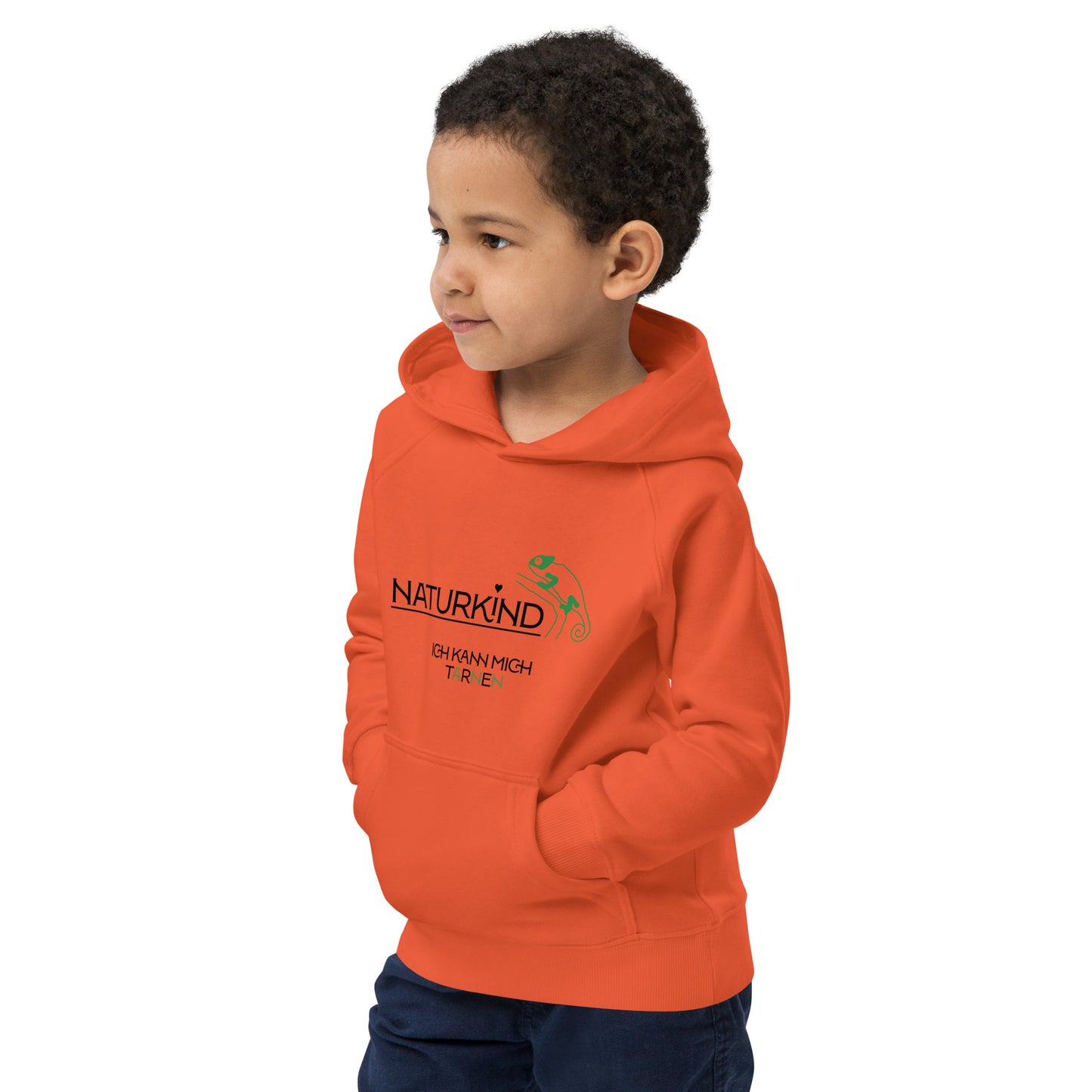Sweat à capuche écologique NATURKIND pour enfants, motif caméléon, orange fantaisie