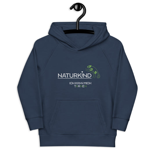 Sweat à capuche écologique NATURKIND pour enfants, caméléon, noir + bleu marine + orange fantaisie