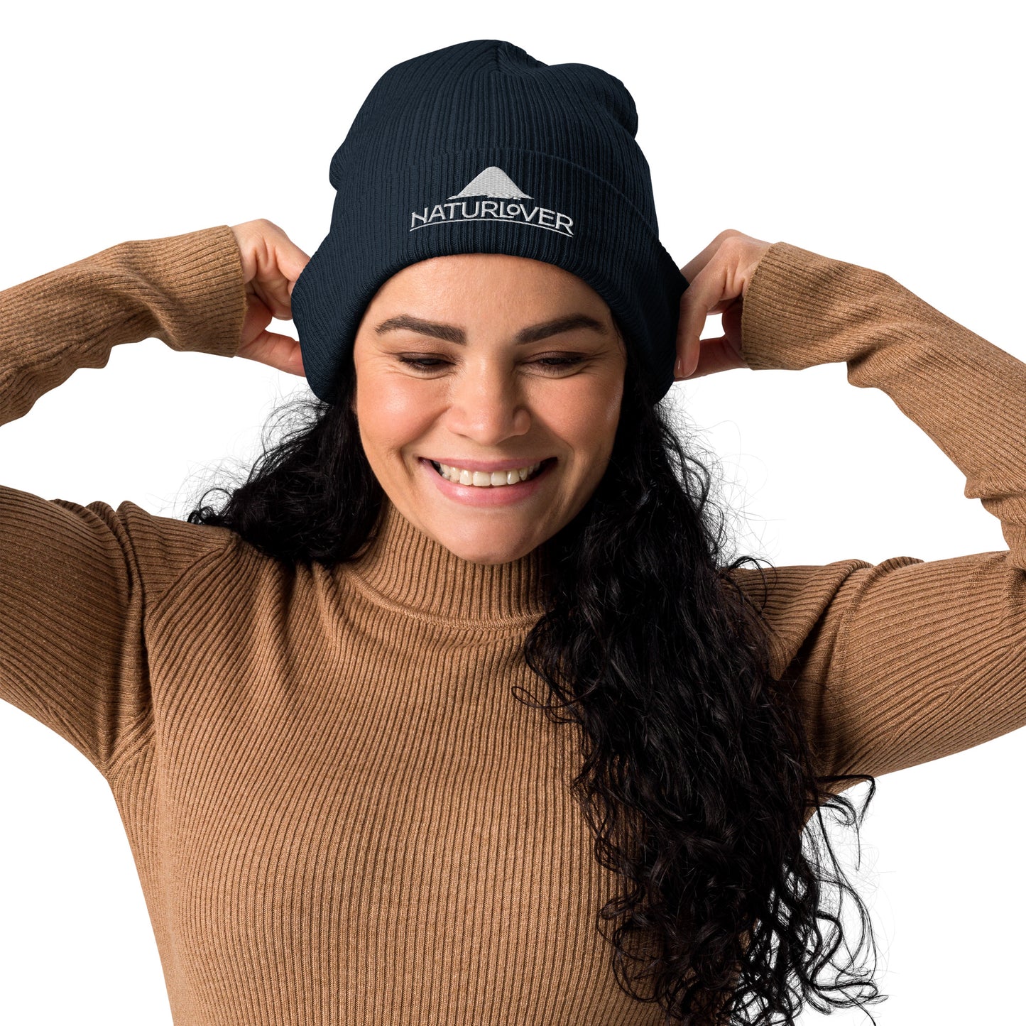 NaturLoVer Bio-Beanie/Mütze mit weißer Stickerei