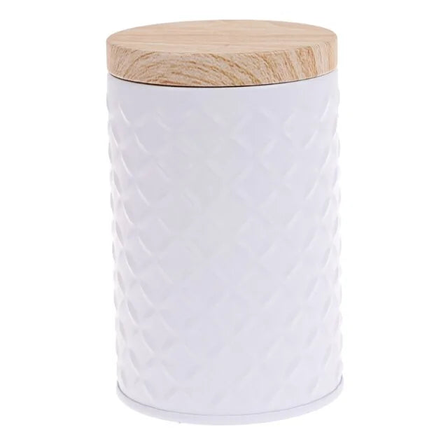 Round storage box with wooden lid