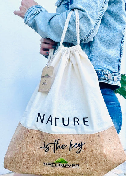 NaturLoVer backpack "Nature is the key" made of cotton &amp; cork, ivory