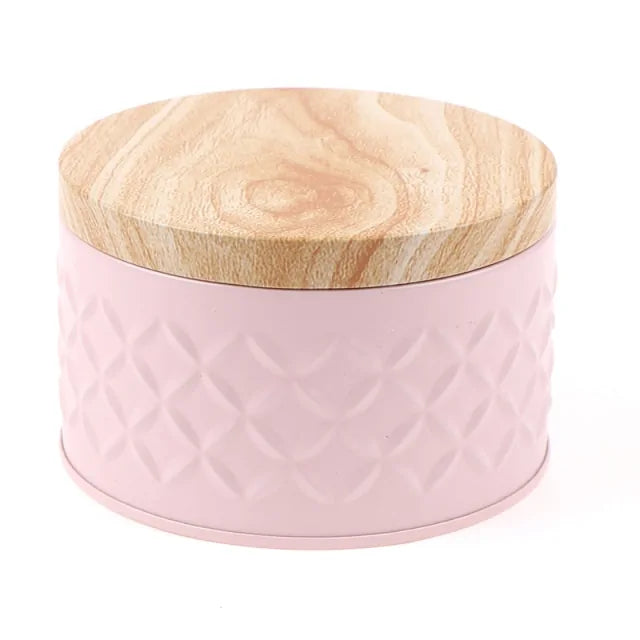 Round storage box with wooden lid