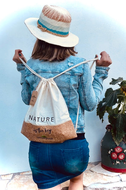 NaturLoVer backpack "Nature is the key" made of cotton &amp; cork, ivory