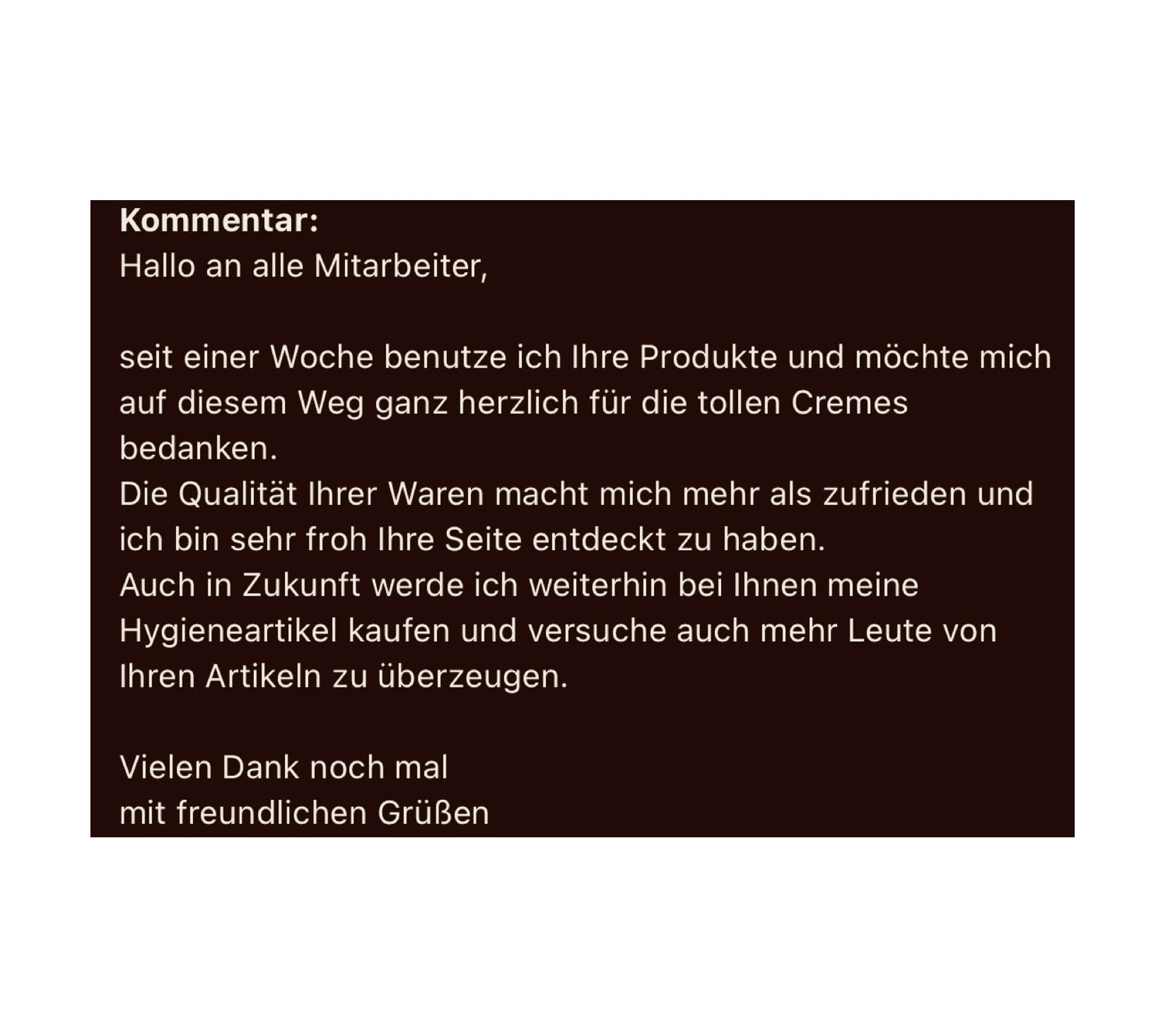 Kundenrezension wunderbare Kosmetik