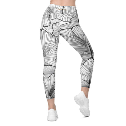 weißer Hibiskus Legging aus nachhaltigem Material in 2XS-6XL