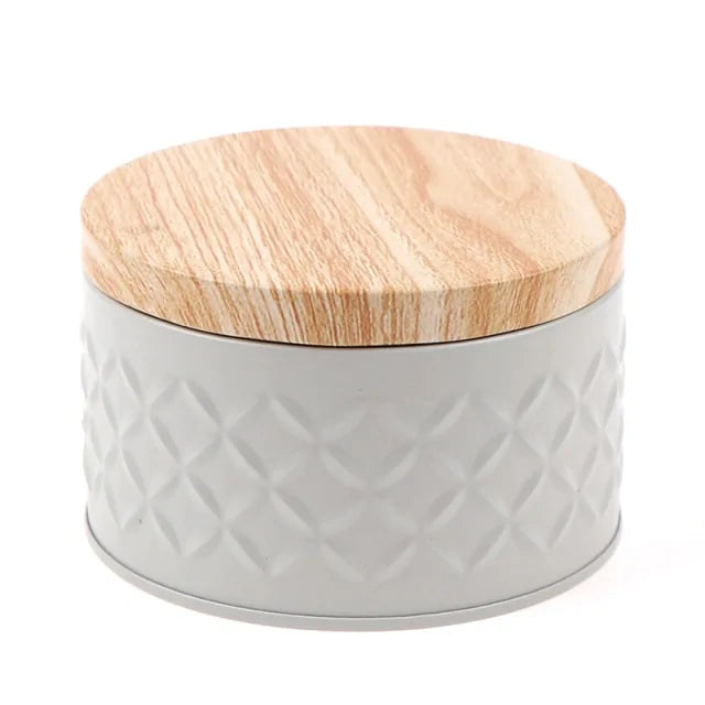 Round storage box with wooden lid