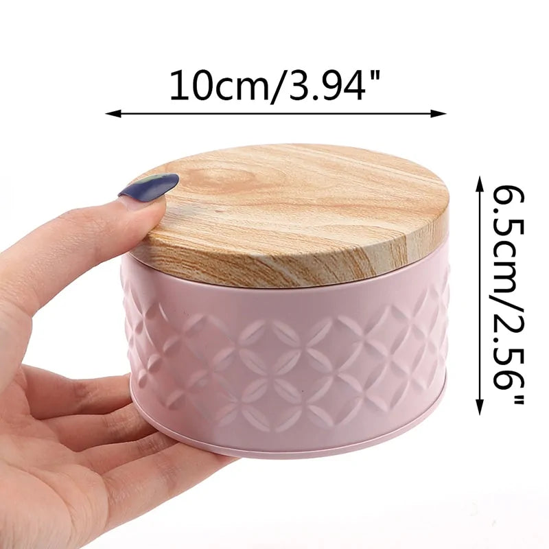 Round storage box with wooden lid