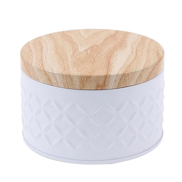 Round storage box with wooden lid